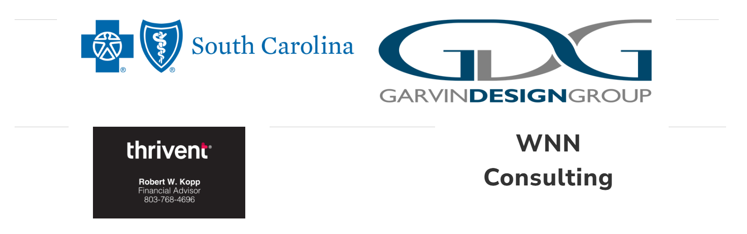 Sponsor logos: BlueCross BlueShield, Garvin Design Group, Robert Kopp Thrivent, WNN Consulting